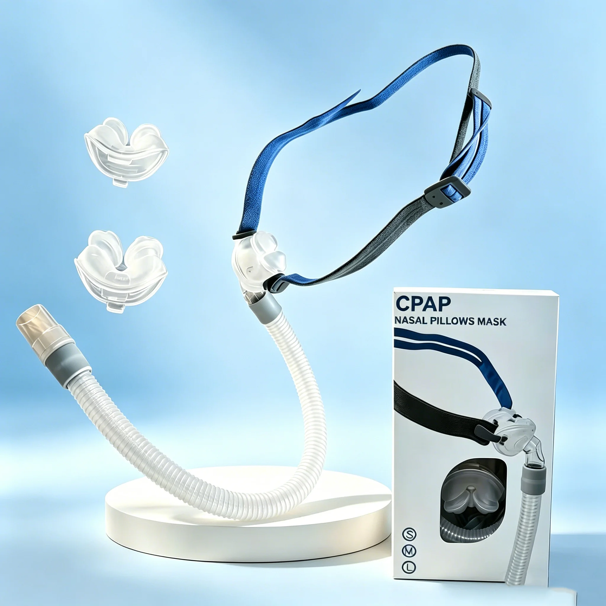 

Universal CPAP Nasal Cushion Mask, 3 Sizes S/M/L, Dual-Layer Silicone Pad, Rotatable Tube Connector, Adjustable Headgear for Sle
