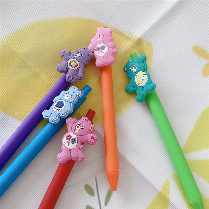 7PCS Anime Care Bears Candy Color Black Neutral Pen INS Cartoon High Beauty Stationery Small Fresh Korean Version Girl Toy Gift