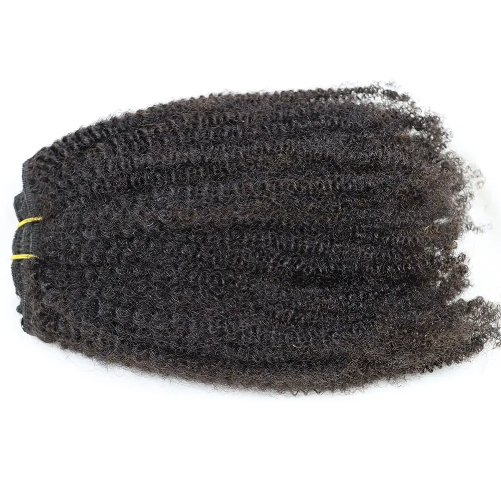 Extensiones de cabello rizado Afro, mechones de cabello humano Natural, Color negro, virgen, brasileño, 4C