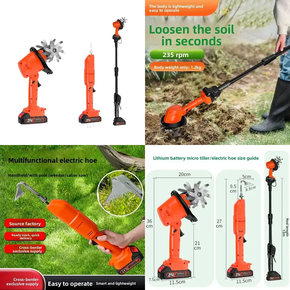

New Lithium Battery Soil Loosener Small Household Rotary Cultivator Handheld Electric Hoe Garden Bonsai Weeding Micro-tiller