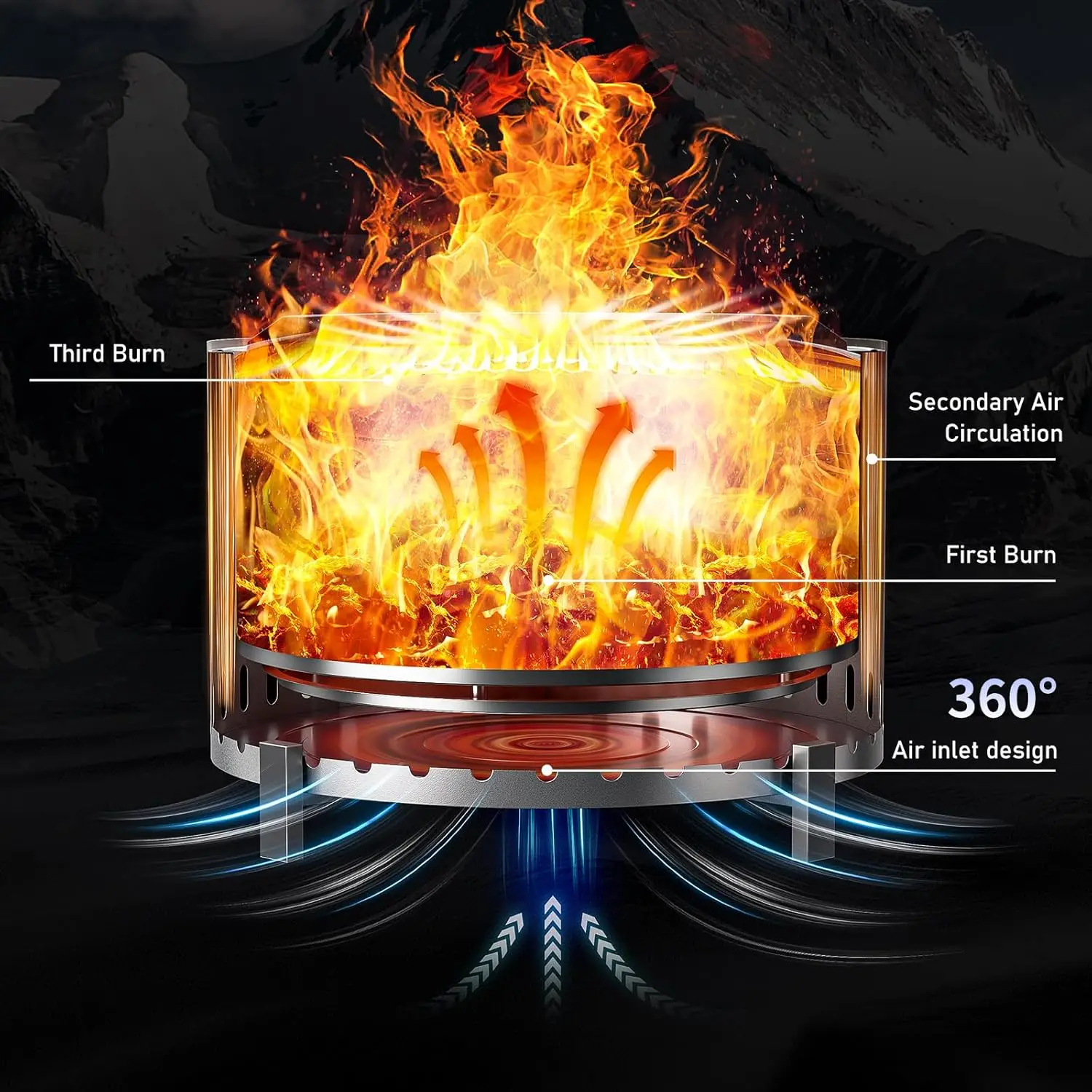 27 Inch Smokeless Portable Firepit with Waterproof Cover & Poker, Stainless Steel, Silver, for Outdoor Patio, Camping, Bonfire
