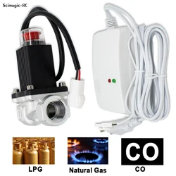 Standalone LPG Natural Gas Detector with Automatic Valve DN15 to Shut Off Pipe for Home Security EU Plug