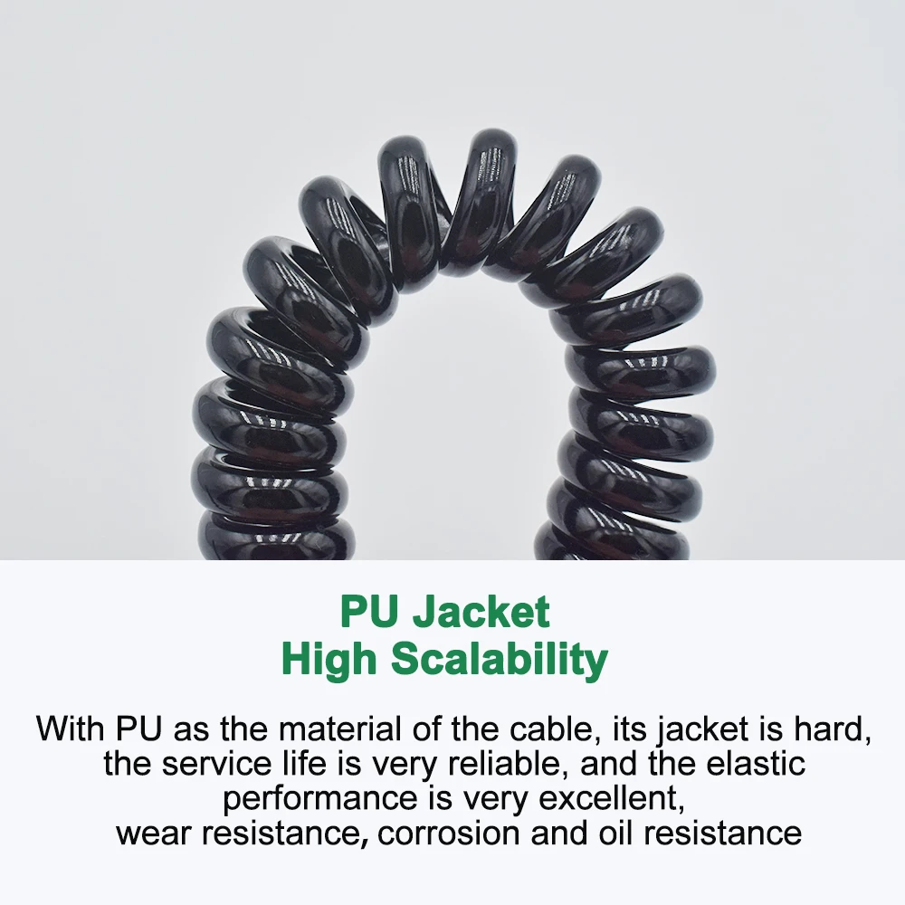 Câble d'Alimentation en Spirale à Ressort, Connecteur de 2, 3, 4, 5, 6, 7, 8, 9, 10, 12, 18 Cœurs, 0.1, 0.2, 0.3, 0.5, 0, 75 mm2, Extensible, Bobine Rétractile, Fil PU
