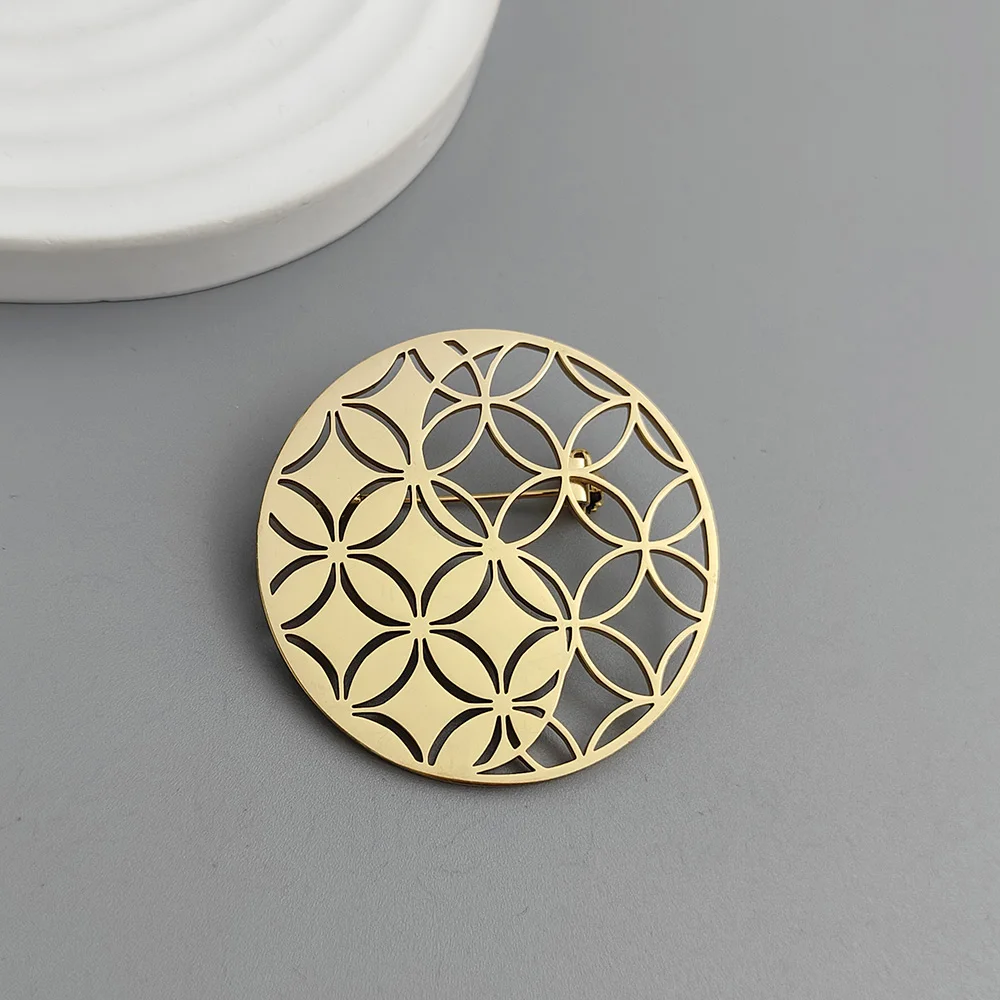 Mode punkstijl Tai Chi Flower of Life roestvrij staal vergulde 18K broche, zwarte pakaccessoires, bruiloft bijpassende set