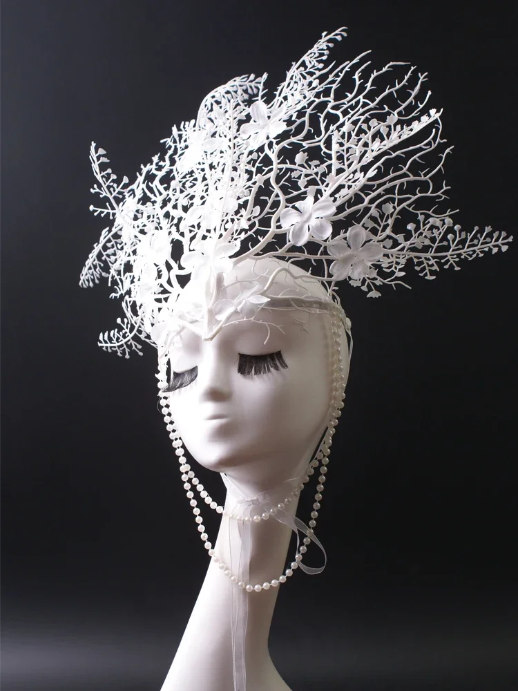 Headwear Exaggerated Oversized White Branches Suitable for Stage Model  Adult Photography Props Hair Accessories Top Clip Black