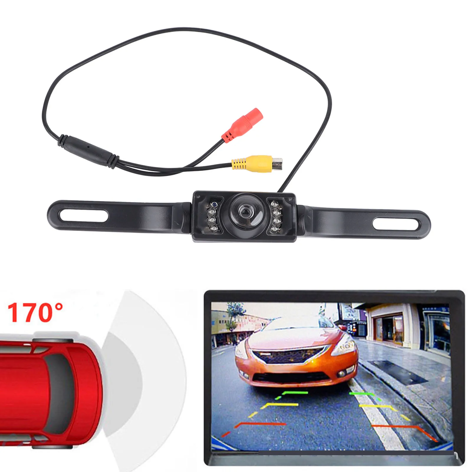 HD Metal Reverse Backup Camera for Universal Vehicles, Night Vision License Plate Frame 8 LEDs Waterproof Vehicle Camera