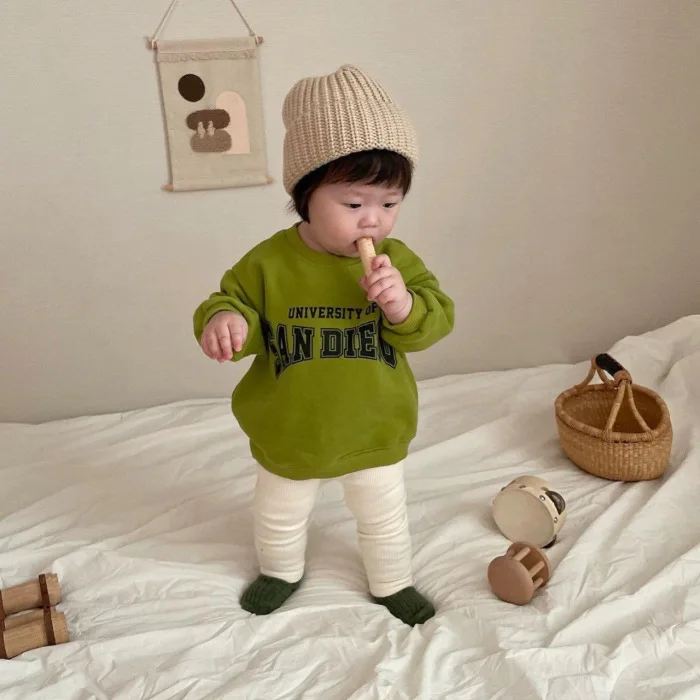 2024 Autumn New Baby Long Sleeve Sweatshirt Boys Girls Cotton Loose Pullover Infant Toddler Letter Casual Tops Children Clothes