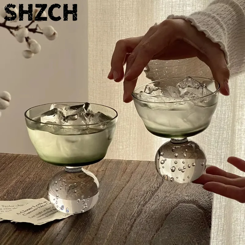 Vaso de cristal de lujo vintage redondo con cuentas, estilo burbuja, para postres y batidos, ideal para decoración de fiestas en