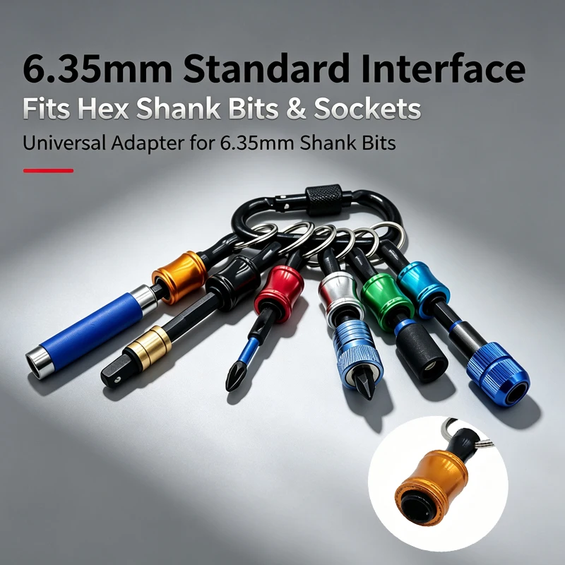 6Pcs Magnetic Bit Holder Keychain w/ Locking Carabiner 1/4