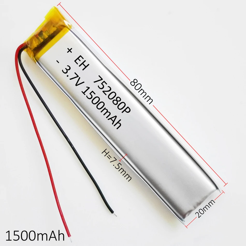 bateria recarregável Lipo de polímero de lítio 3.7V 1500mAh 752080   Para e-book celular power bank dvd tablet pc gravador de condução