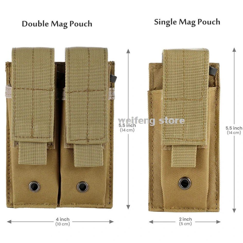 Tactical Molle 9mm Magazine Pouch Single Double Mag Bag Flashlight Knife Holder Hunting Universal Mag Holster