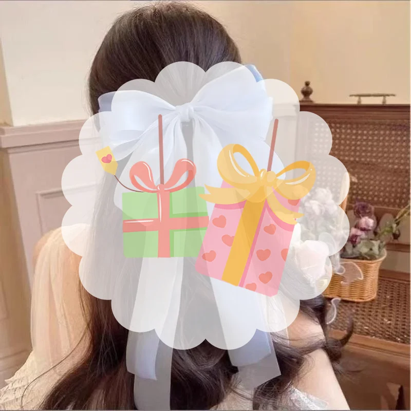 Big Sheer Mesh Bow Spring Clip Long Floating Ribbon Hair Barrette Sweet Princess Hair Accessories For Girls