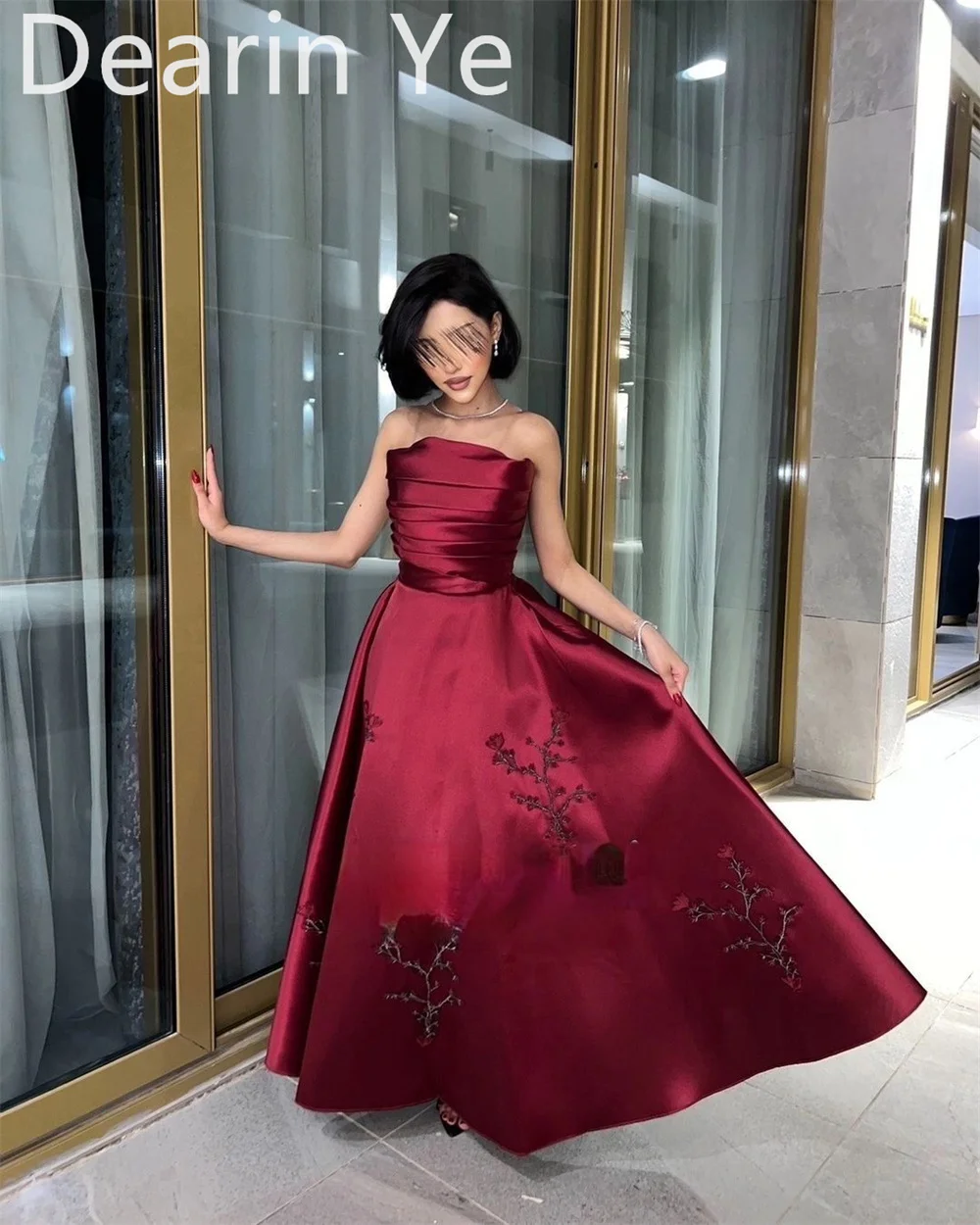 Customized Evening Dress Formal Dearin Strapless A-line Floor Length Skirts Embroidery Bespoke Occasion Dresses Prom Gown Saudi