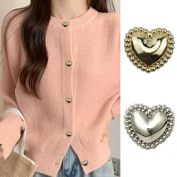 Fashionable Heart-Shaped Metal Buttons for Women's Shirts, Dresses, Clothes, Decorative Buttons, 11mm, 18mm, 10Pcs