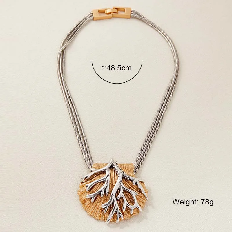 

Earrings, Two tone Shell Coral Pendant Necklace, Bohemian Style Beach Jewelry