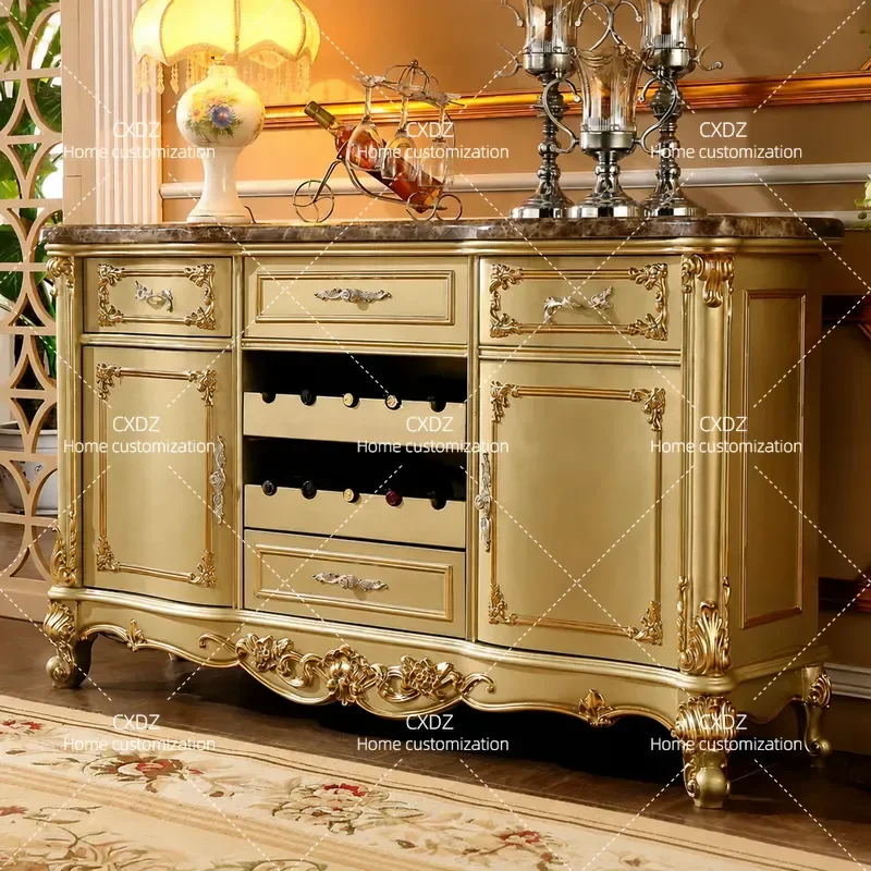 European side Solid wood marble noodles Restaurant cabinet Cupboard Locker Wine Entrance Wine cabinet French