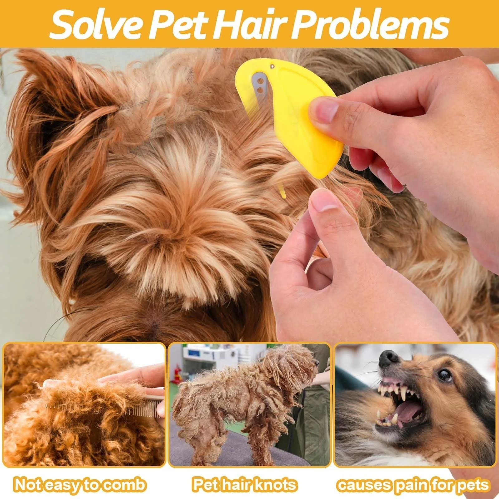 Knotting Comb Pet Grooming Tool, De Knotting Comb for Dog,Cats,Multifunctional Pet Hair Shedding Tool Supplies for Removing Tang