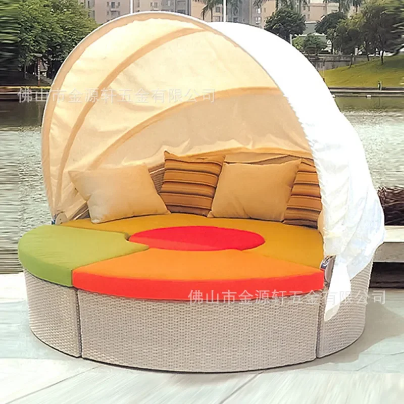 Round Rattan Outdoor Daybed Patio Poolside Lounger Wicker Sofa Bed Garden Beach Relaxing Furniture