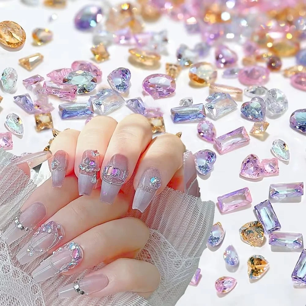 50 pçs brilho 5a mini zircão aurora gelo translúcido cognac mix formas diamantes afiados arte do prego strass decoração manicure charme