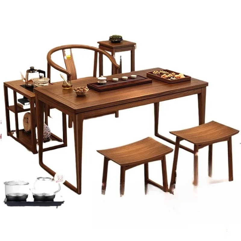 New Chinese balcony small solid wood tea table and chair combination living room home tea table simple kung fu tea table