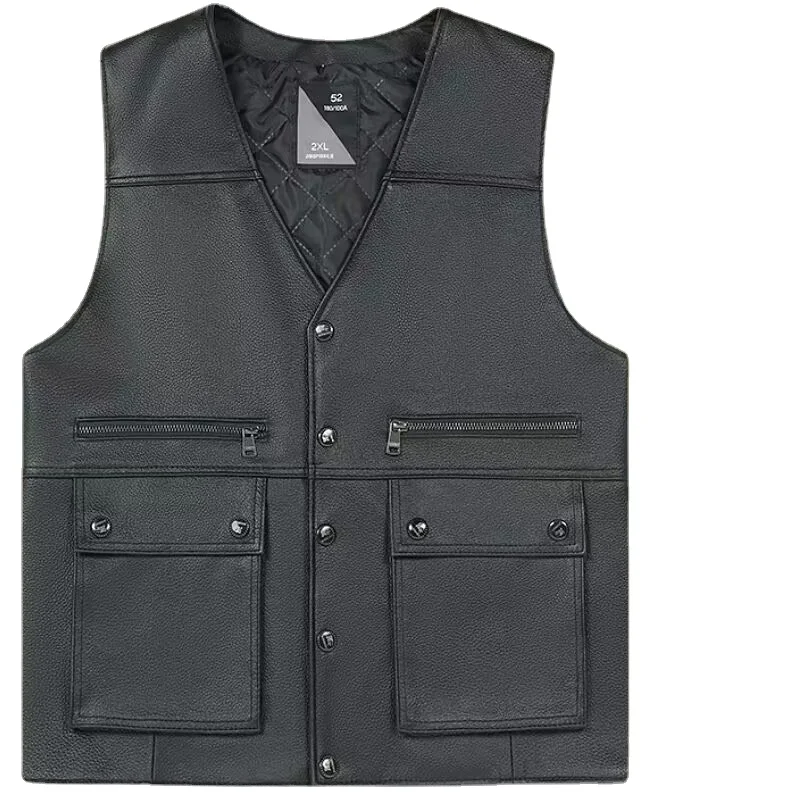 Genuine leather Motorcycle Vest Mens sheepskin Leather Waistcoat biker jacket clothing chaleco bullet proof club vest Male coat