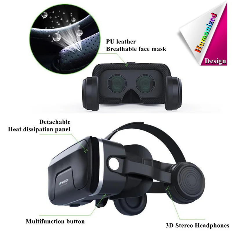 Scatola di occhiali VR per realtà virtuale originale hi-fi Stereo 3D video e gioco Google cartone auricolare casco per Cellhone Max 7.2 \