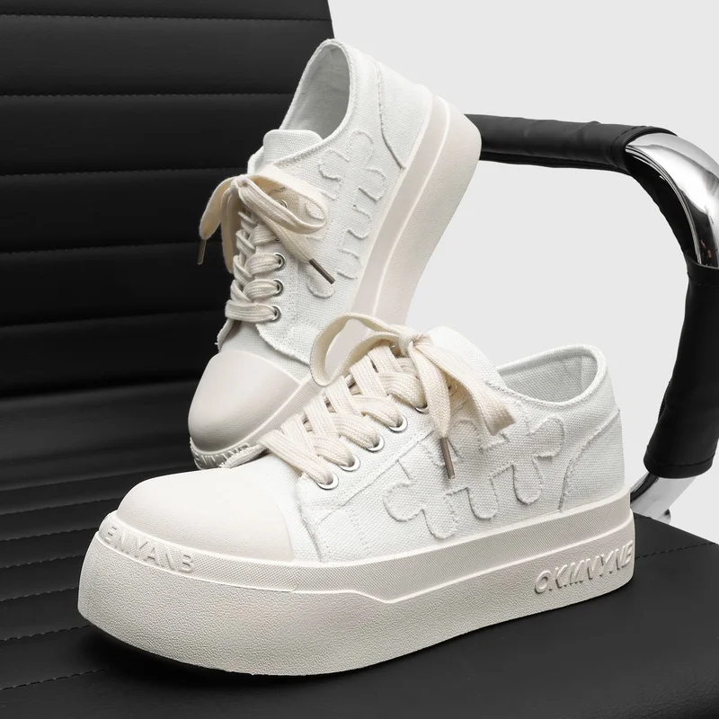 Men's Casual Vulcanized Shoes Breathable Canvas Lace-Up Lightweight Non-Slip Comfortable Sneakers for Outdoor Walking Daily