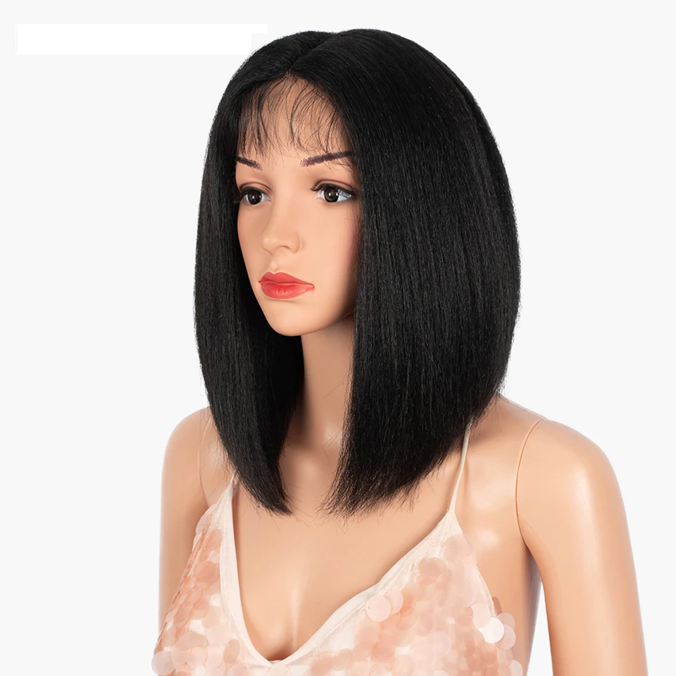 FREEDOM Synthetic Lace Front Wigs Yaki Straight Short Bob Ombre Brown Red Wigs Synthetic Lace Wigs For Black Women Cosplay Wigs