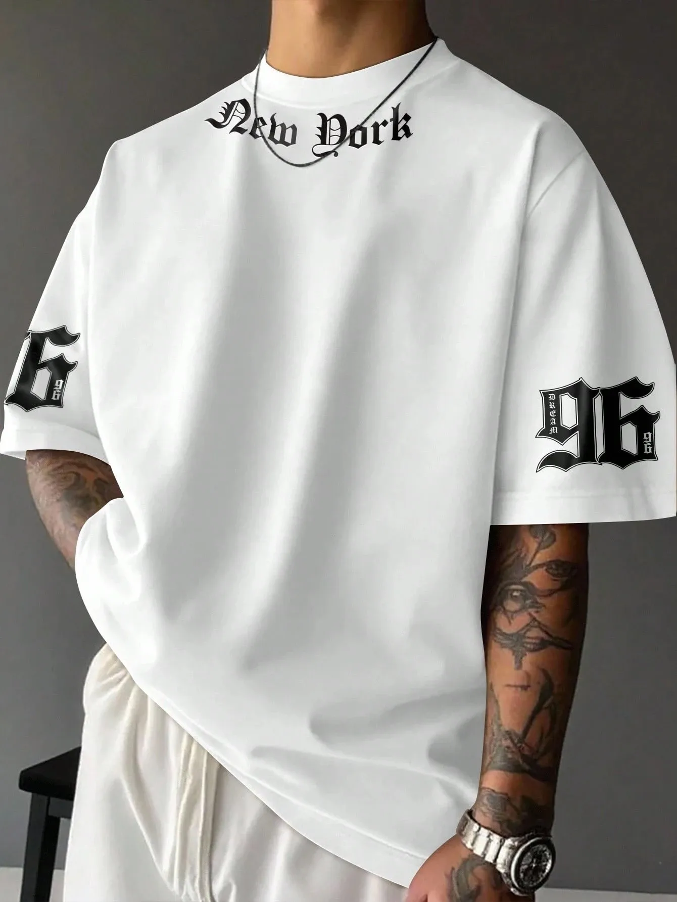 The new men's T-shirt for the summer of 2025 features a casual fashionable comfortable and breathable 3D letter pattern print