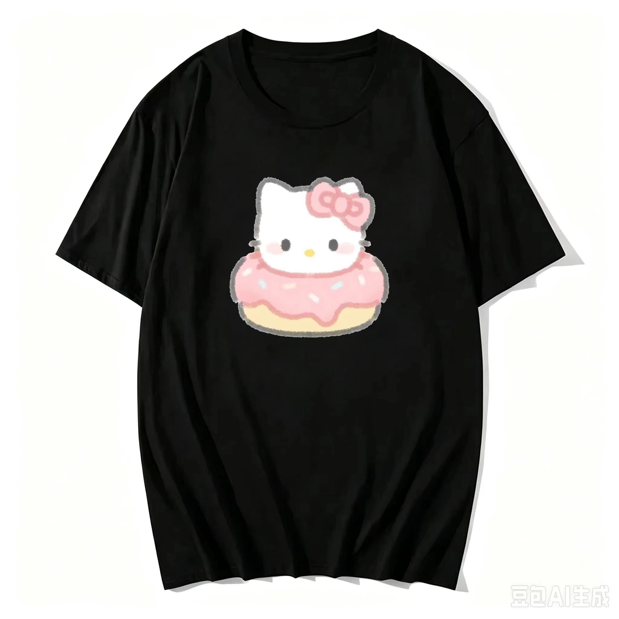 2026 Kawaii Kitty 2D Print Short-Sleeve T-Shirt Women's Clothing Girls' Fashion Pure Cotton Comfortable Casual Top