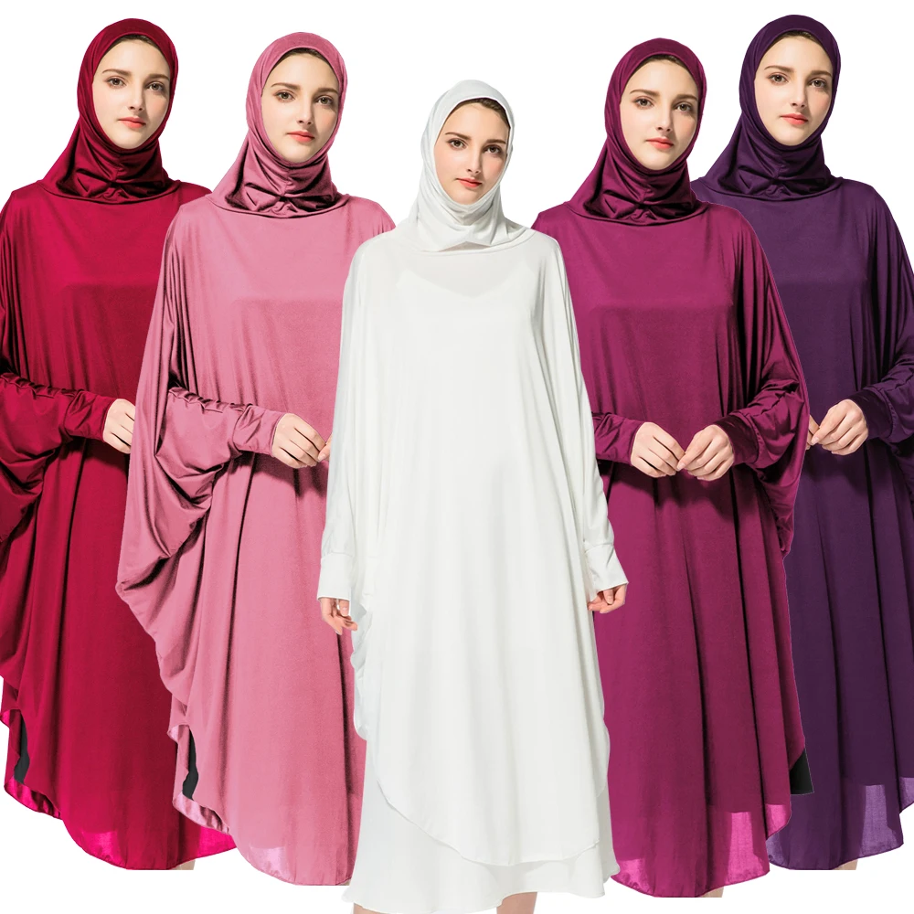 

Ramadan Long Khimar Hijab Veil Scarf Muslim Prayer Abaya Robe Women Overhead Middle East Workship Batwing Sleeve Dress Clothes