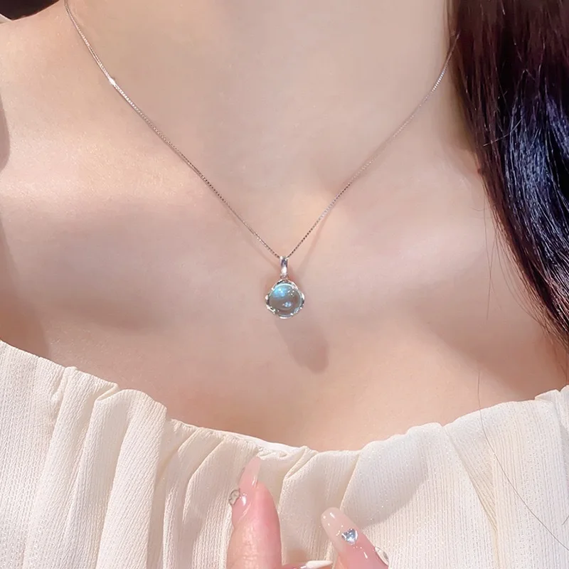 Kiss Jewelry 2024 Elegant Transparent Blue Rhinestone INS Pendant Necklace Collar for Women Korean Fashion Sweet Ball Necklace