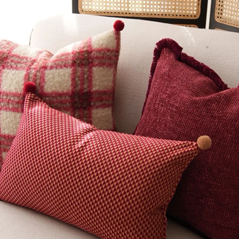 Red Joyful Pillows Luxury Holiday Decorative Pillow Cover For Sofa Chair Check Decorative Pillow Cover For Sofa Chair Home Decor