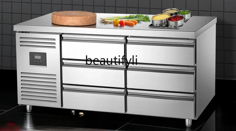 Drawer type commercial freezer stainless steel refrigerator air-cooled kitchen fresh-keeping flat-cooled console