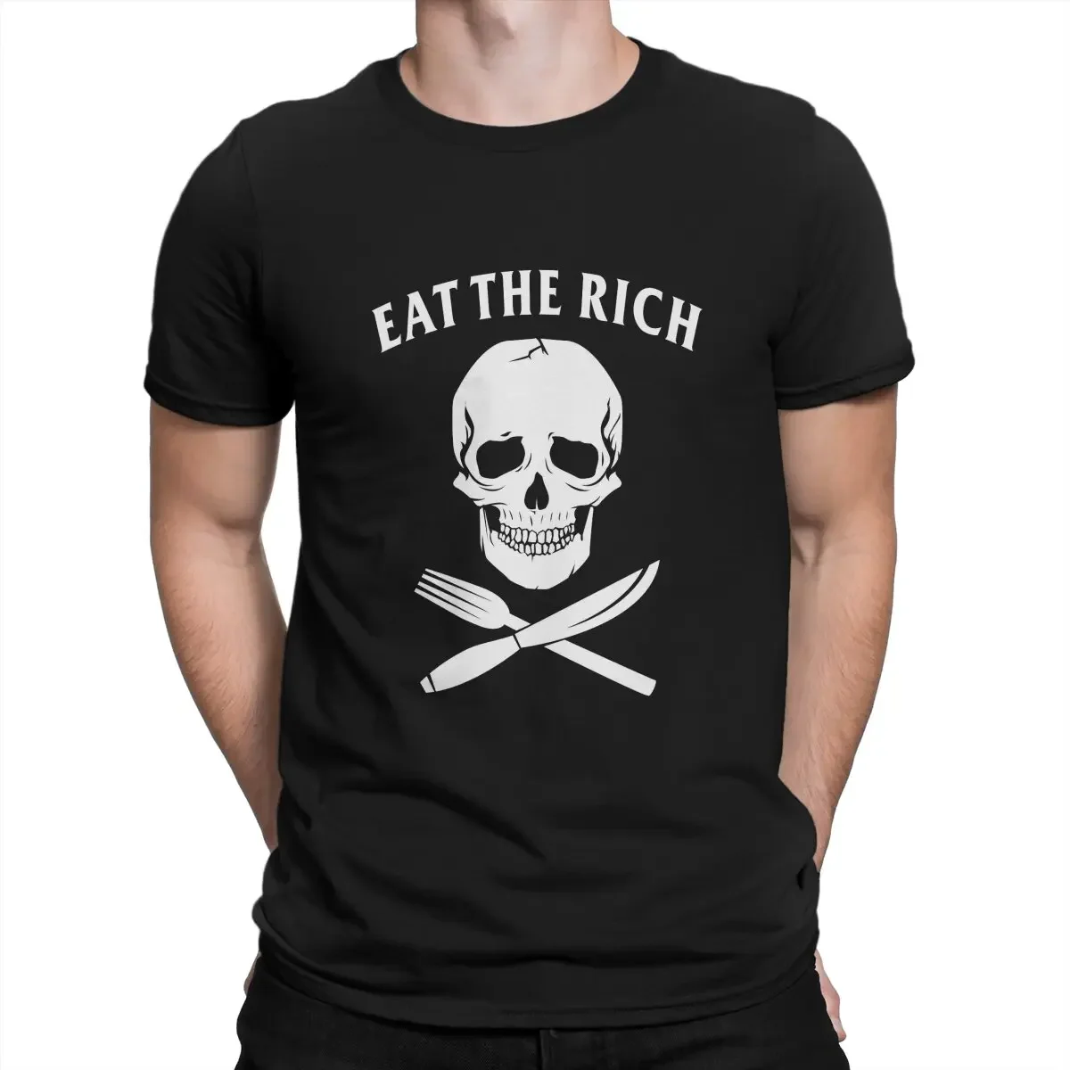 Eat The Rich's T-Shirts Knife and Fork Vintage Shirt Round Neck T-Shirts Printed Short Sleeve Tops for Men Women Tee