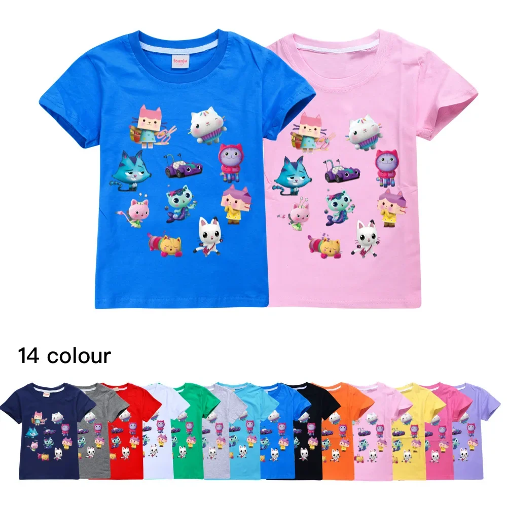 

New Gabbys Doolhouse Clothes Kids 2024 Summer Tshirt Boys Short Sleeve Tops Toddler Girls Gabby Cats T-shirt Children's Clothing