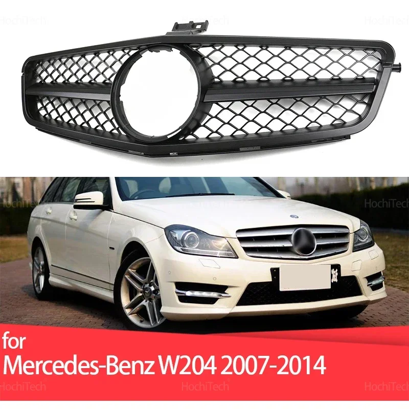 Car Front Bumper Grille Black Fit for Mercedes W204 C-Class Sedan/saloon C180 C200 C300 2007-2014 ABS Racing Grills Replacement