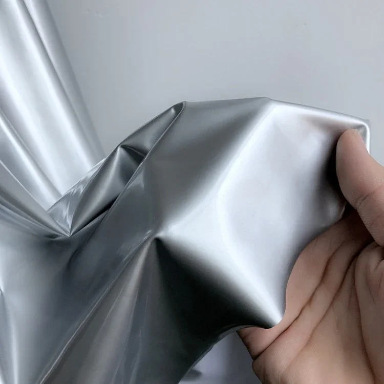 100x148cm Leather Fabric Pearlescent Mirror Surface Bright Silver Elastic Silver Gray PU Leather Pants Cloth Apparel Diy Sewing