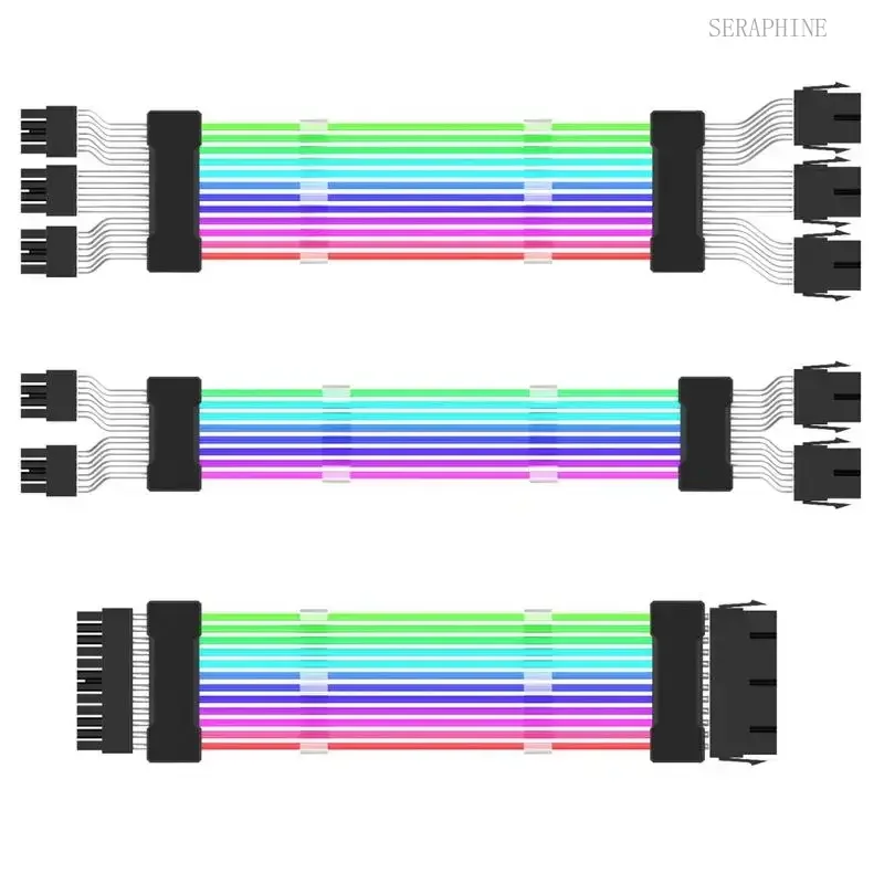 ARGB PSU Power Supply Extension Cable 24 Pin Motherboard Cable Extension Graphics Card 8-Pin RGB Glow