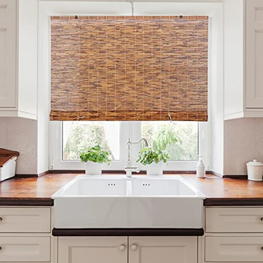 

Backyard X-Scapes 20-BLC4 Light-Filtering Cord-Free Bamboo Reed Roll-Up Blind Shades for Windows