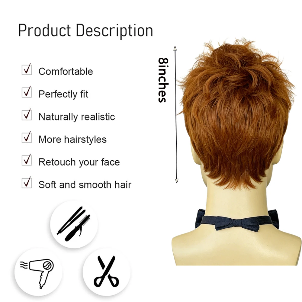Men's Short Fluffy Spiky Wig Ginger Copper Red Natural Looking Synthetic Hair High Temperature Fiber For Daily Party Cosplay