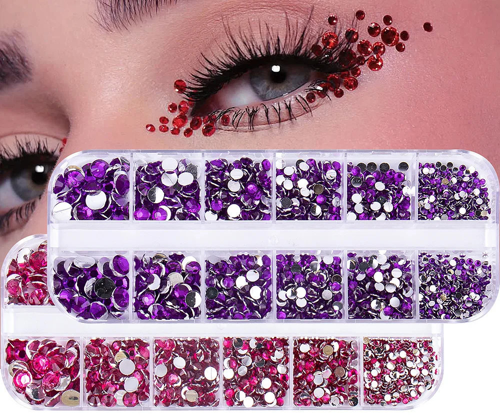 ラインストーン,ラインストーン,クリスタルジュエリー,3Dジュエリー,ネイルアクセサリー,ダイヤモンド,6サイズ,12グリッドボックスの豪華なフラットバック