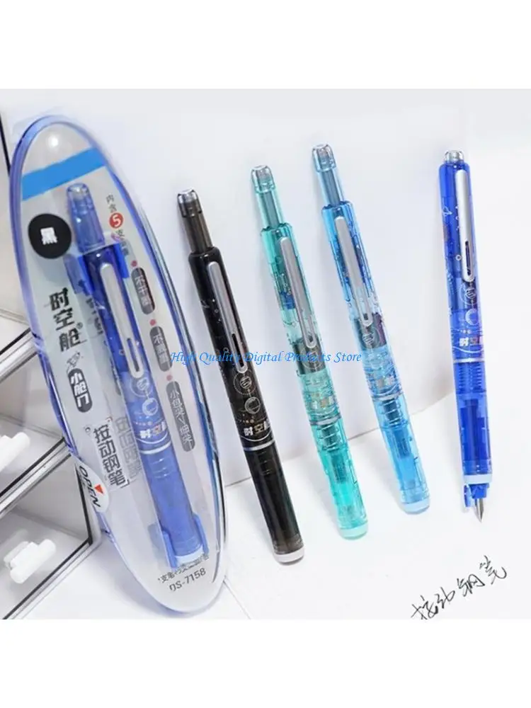 U2JE Press Fountain Pen Inks Pen Includes 5 Inks Cartridges Retractable Inks Pen for Writing Drawing Practice