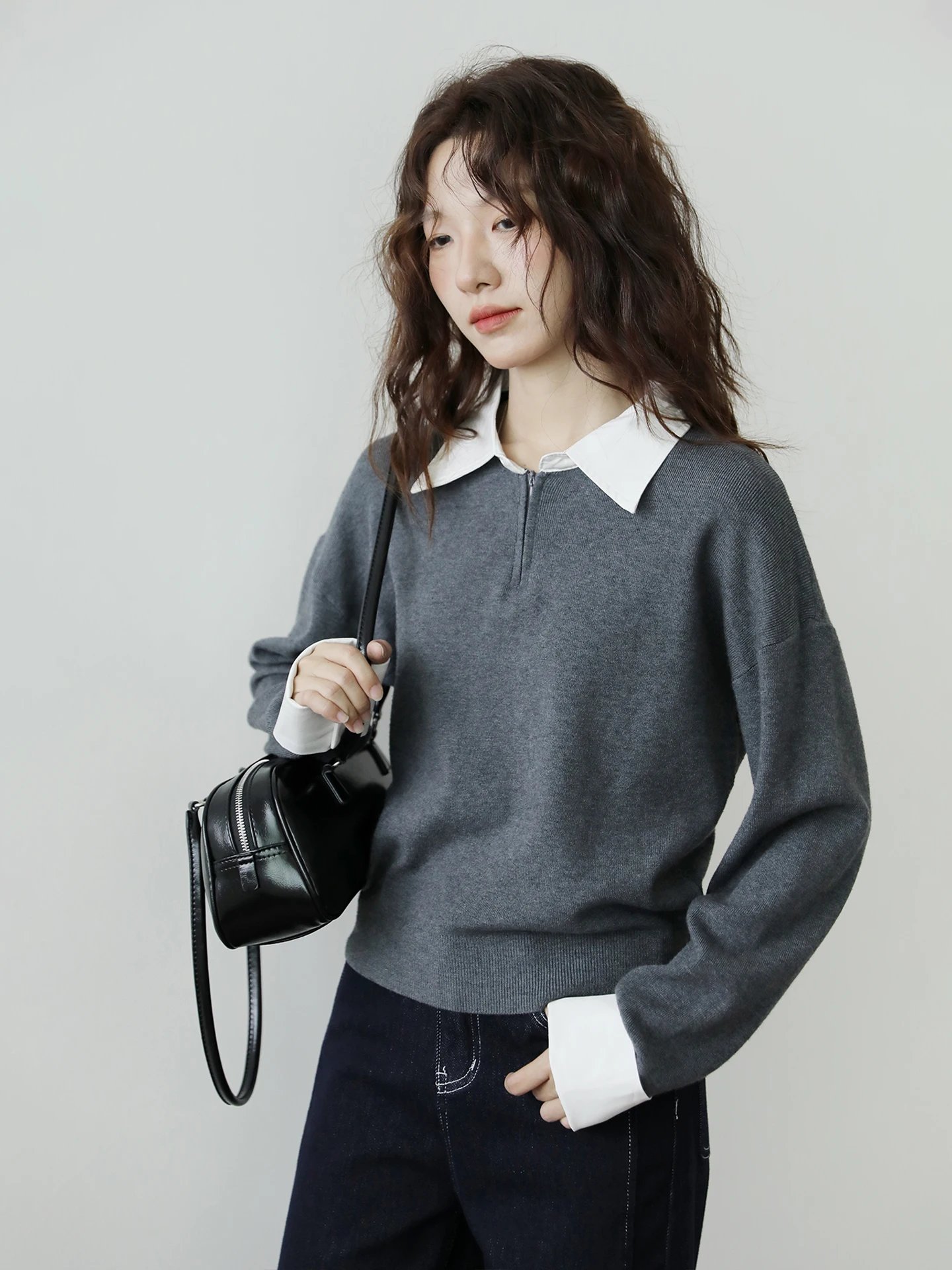 

Мягкий вязаный свитер с длинными рукавами, модная верхняя одежда, топ для коррекции фигуры, смесь полиэстера, вискозы и нейлона, свободный крой для повседневной носки