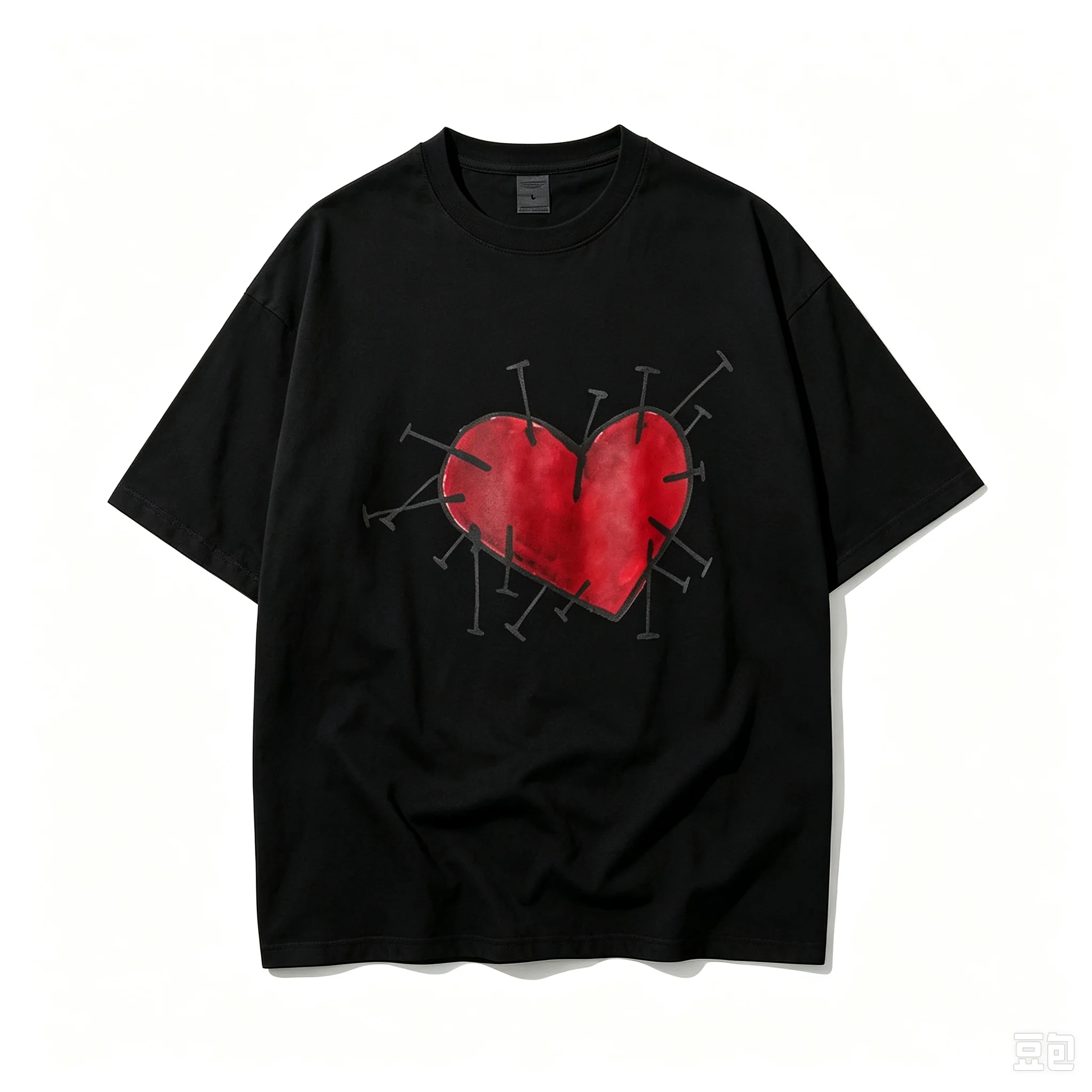 Red Heart Hand Drawn Graphic T‑Shirt Dark Grunge Aesthetic Unisex Oversized Short Sleeve Punk Gothic Streetwear Casual Tee Tops