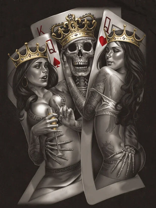 Unique 2 of Kind Skull King Queen Cards Play Game Tattoo Ink Mens T-Shirt. Summer Cotton Short Sleeve O-Neck Unisex T Shirt New