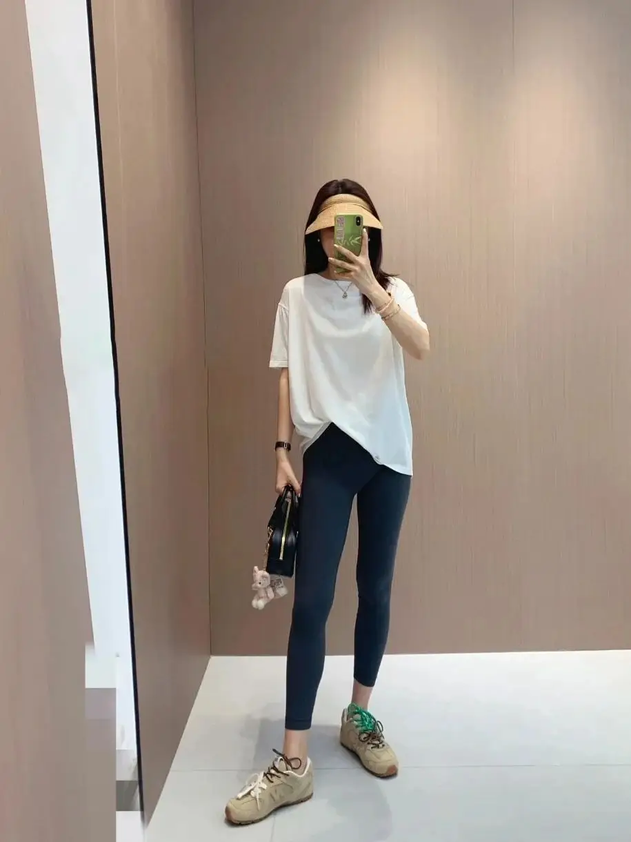LULU FLORA Sunscreen Ice Silk Short Sleeved Yoga Clothes, Summer Camping Slimming, Loose Elasticity, Quick Drying, Round Neck,