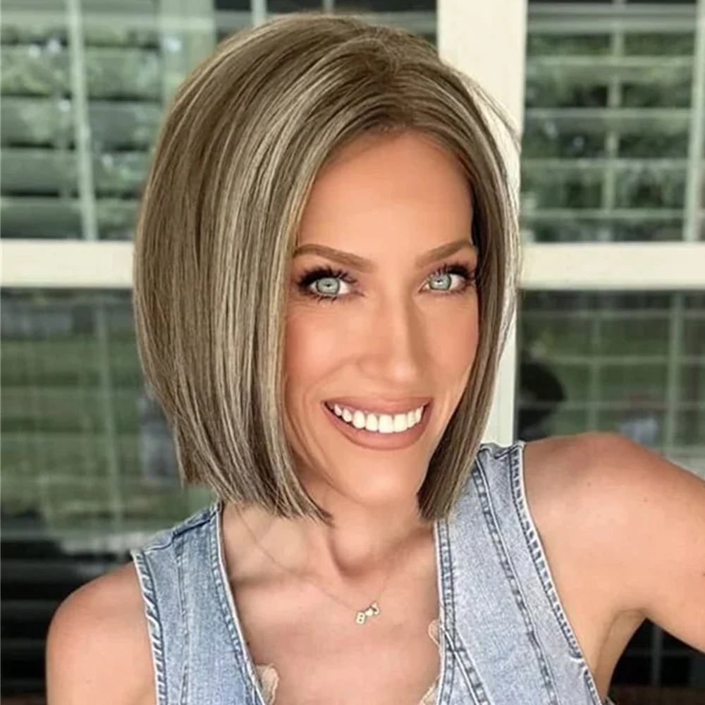 

Синтетические парики с кружевной вставкой 13x4 для женщин, короткие парики-боб с мелированием, предварительно прорезанные, готовые к носке, без клея, омбре-блонд, кружевные парики.