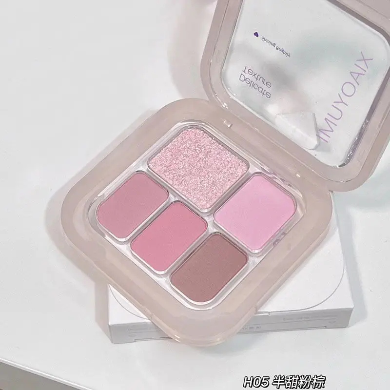 UcostaMini 5 Kleuren Glitter Roze Oogschaduw Palet Zilver Zwart Gerookte Shimmer Matte Oogschaduw Draagbare Palet Oogmake-up Pigment