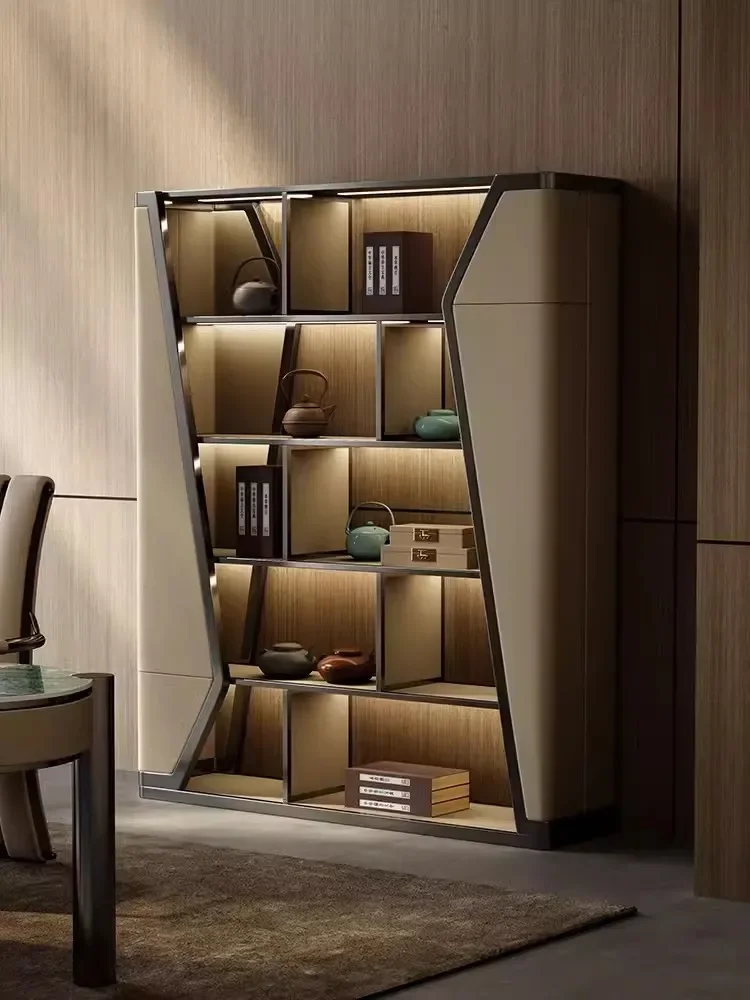 Light luxury stainless steel bookshelf shelf display living room Internet celebrity bookcase combination creative Bogu shelf